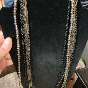 Lia Sophia 17” Necklace.  8 strands.  Grey, tan and black.  Beautiful piece.